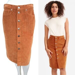 Everlane Acorn Tan Corduroy Button Down Casual Knee Length Skirt Size 26